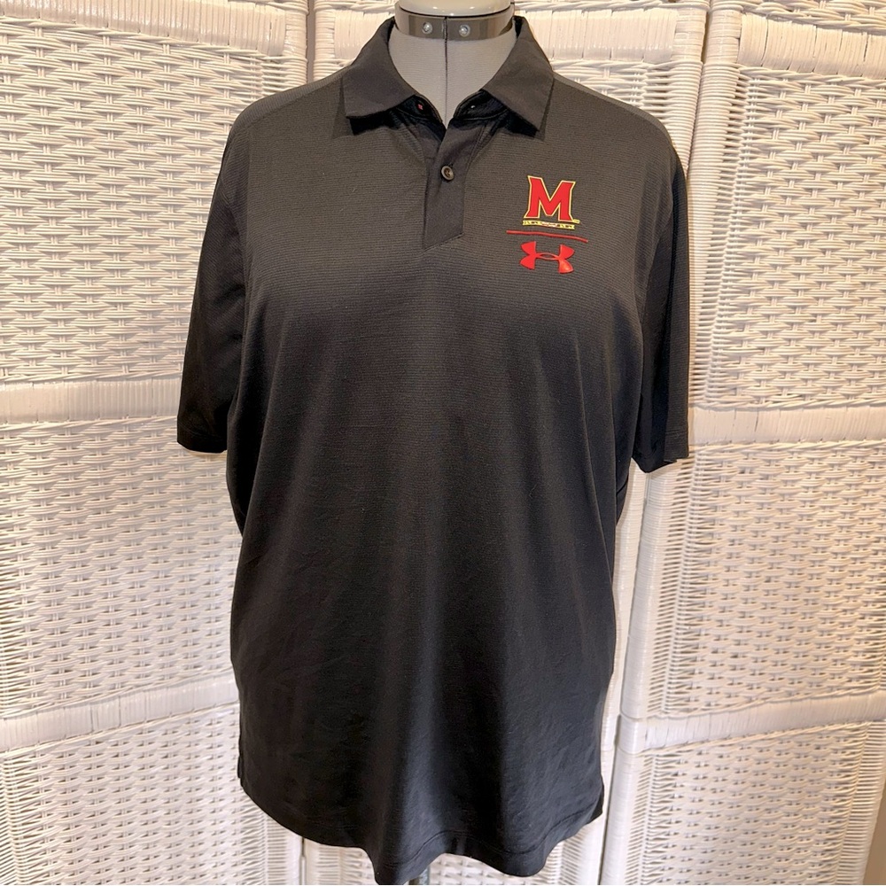 Under Armour Men's L Black Maryland Terrapins Polo Shirt Short Sleeve